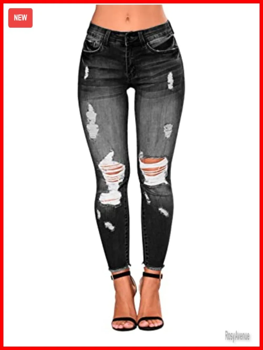 Ripped Skinny Slim Fit Jeans Frayed Distressed Stretchy Denim Pants